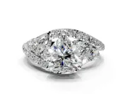 Halo Engagement Ring Setting for Heart-Shaped Center with Marquise and Pave Bypass Band and Prong Head in Sterling Silver