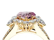 Halo Engagement Ring Setting for Fancy Pink Heart-Shaped Center with Two-Strand Split Shank and Prong Head in Yellow Gold