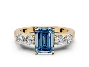 5 Stone Engagement Ring Setting for Fancy Blue Emerald Cut Center with Equal Close-Set Accents and Prong Head in Yellow Gold