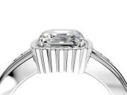 Halo Engagement Ring Setting for Asscher Cut Center with Wide Band, Inlaid Accent Row and Prong Head in Platinum