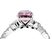 Leaf Motif Engagement Ring Setting for Fancy Pink Emerald Cut Center with Pave Band and Prong Head in Platinum