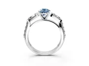 Channel-Set Engagement Ring Setting for Fancy Blue Pear-Shaped Center with Baguette Band and Prong Head in Sterling Silver