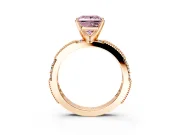 Solitaire Engagement Ring Setting for Fancy Pink Princess Cut Center with Milgrain-Edged Pave Band and Prong Head in Rose Gold