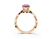 Solitaire Engagement Ring Setting for Fancy Pink Radiant Cut Center with Accented Twist Band and Leaf Prong Head in Rose Gold