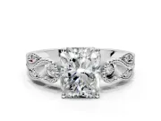 Leaf Engagement Ring Setting for Radiant Cut Center with Milgrain Accent Band and Prong Head in Sterling Silver