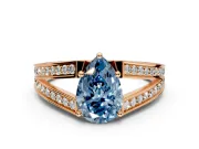 Split Shank Engagement Ring Setting for Fancy Blue Pear-Shaped Center with Pave Split Shank and Prong Head in Rose Gold