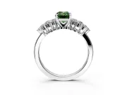 Cluster Engagement Ring Setting for Fancy Green Emerald Cut Center with 2-Row Shoulder Clusters and Prong Head in Platinum