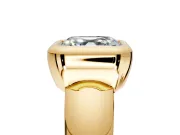 Solitaire Engagement Ring Setting for Asscher Cut Center with Wide Band and Bezel Head in Yellow Gold