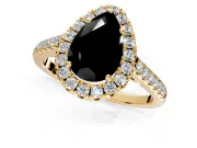 Halo Engagement Ring Setting for Fancy Black Pear-Shaped Center with Narrowing Pave Band and Prong Head in Yellow Gold