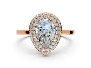 Halo Engagement Ring Setting for Pear-Shaped Center with Plain Tapered Band and Prong Head in Rose Gold