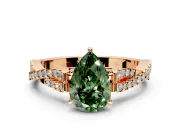 Solitaire Engagement Ring Setting for Fancy Green Pear-Shaped Center with Twisted Pave Split Shank and Prong Head in Rose Gold