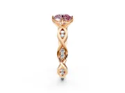 Solitaire Engagement Ring Setting for Fancy Pink Round Cut Center with Accented Twist Band and Leaf Prong Head in Rose Gold