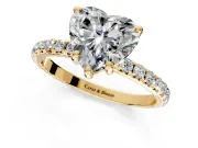 Solitaire Engagement Ring Setting for Heart-Shaped Center with Micro Pave Band and Prong Head in Yellow Gold