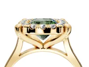 Single Halo Engagement Ring Setting for Fancy Green Cushion Cut Center with Corner Claws, Plain Band and Prong Head in Yellow Gold