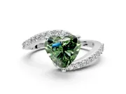 Solitaire Engagement Ring Setting for Fancy Green Heart-Shaped Center with Pave Bypass Swirl Band and Prong Head in Sterling Silver