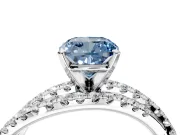 Solitaire Engagement Ring Setting for Fancy Blue Cushion Cut Center with Woven 3-Strand Pave Band and Prong Head in White Gold