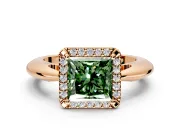 Halo Engagement Ring Setting for Fancy Green Princess Cut Center with Tapered Plain Band and Prong Head in Rose Gold