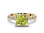 Solitaire Engagement Ring Setting for Fancy Yellow Princess Cut Center with Trailing Leaf Accent Band and Prong Head in Yellow Gold