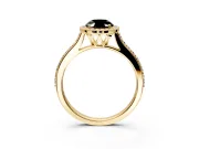 Halo Engagement Ring Setting for Fancy Black Oval Center with Pave Accents, Heart Basket and Prong Head in Yellow Gold