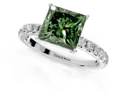 Solitaire Engagement Ring Setting for Fancy Green Princess Cut Center with Large Accent Band and Prong Head in Platinum