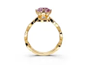 Solitaire Engagement Ring Setting for Fancy Pink Round Cut Center with Accented Twist Band and Leaf Prong Head in Yellow Gold