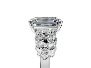 Cluster Engagement Ring Setting for Emerald Cut Center with 2-Row Shoulder Clusters and Prong Head in White Gold