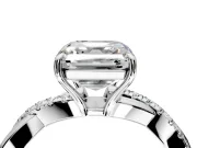 Crossover Engagement Ring Setting for Asscher Cut Center with Pave and Plain Strands and Prong Head in Sterling Silver