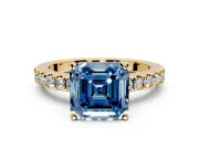 Solitaire Engagement Ring Setting for Fancy Blue Asscher Cut Center with Single Row Accent Band and Prong Head in Yellow Gold