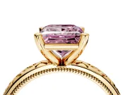 Solitaire Engagement Ring Setting for Fancy Pink Princess Cut Center with Scrollwork Band and Prong Head in Yellow Gold