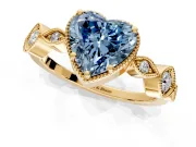 Vintage Station Engagement Ring Setting for Fancy Blue Heart-Shaped Center with Accents and Prong Head in Yellow Gold