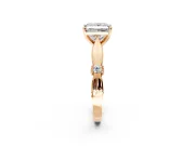 Solitaire Engagement Ring Setting for Princess Cut Center with Carved Leaf Shoulders and Prong Head in Rose Gold