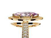 Milgrain Halo Engagement Ring Setting for Fancy Pink Marquise Center with Three-Sided Pave Band and Prong Head in Yellow Gold