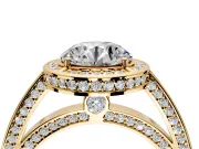 Halo Engagement Ring Setting for Round Cut Center with Framed Halo, Pave Band and Prong Head in Yellow Gold