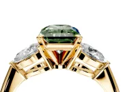 3 Stone Engagement Ring Setting for Fancy Green Radiant Cut Center with Large Pear-Shaped Accents and Prong Head in Yellow Gold