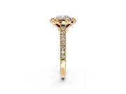 Halo Engagement Ring Setting for Cushion Cut Center with Milgrain Pave Band and Bezel Head in Yellow Gold