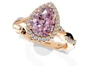 Halo Engagement Ring Setting for Fancy Pink Pear-Shaped Center with Pave and Plain Twist Band and Prong Head in Rose Gold