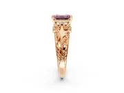 Solitaire Engagement Ring Setting for Fancy Pink Emerald Cut Center with Filigree Accent Basket and Prong Head in Rose Gold