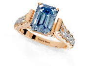 Solitaire Engagement Ring Setting for Fancy Blue Emerald Cut Center with Pave Cathedral Shoulders and Prong Head in Rose Gold