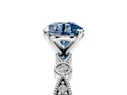 Solitaire Engagement Ring Setting for Fancy Blue Round Cut Center with Milgrain Bezel Accents and Prong Head in Platinum