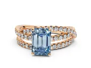 Solitaire Engagement Ring Setting for Fancy Blue Emerald Cut Center with Woven 3-Strand Pave Band and Prong Head in Rose Gold