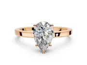 Hidden Halo Engagement Ring Setting for Pear-Shaped Center with Wide Flat Plain Band and Prong Head in Rose Gold