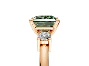 3 Stone Engagement Ring Setting for Fancy Green Princess Cut Center with Wide Plain Band and Prong Head in Rose Gold