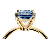 Minimalist Solitaire Engagement Ring Setting for Fancy Blue Radiant Cut Center with Thin Band and Prong Head in Yellow Gold