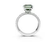 Solitaire Engagement Ring Setting for Fancy Green Asscher Cut Center with XO Engraved Band and Prong Head in Sterling Silver
