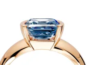 Tension Engagement Ring Setting for Fancy Blue Asscher Cut Center with Wide Flat Band and Tension Head in Rose Gold
