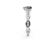 Solitaire Engagement Ring Setting for Fancy Green Heart-Shaped Center with Accented Twist Band and Leaf Prong Head in Platinum
