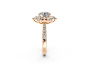 Floral Halo Engagement Ring Setting for Round Cut Center with Pave Accents and Prong Head in Rose Gold