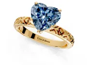Solitaire Engagement Ring Setting for Fancy Blue Heart-Shaped Center with XO Engraved Band and Prong Head in Yellow Gold