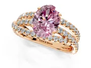 Solitaire Engagement Ring Setting for Fancy Pink Oval Center with Woven 3-Strand Pave Band and Prong Head in Rose Gold