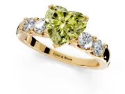 5 Stone Engagement Ring Setting for Fancy Yellow Heart-Shaped Center with Plain Band and Prong Head in Yellow Gold